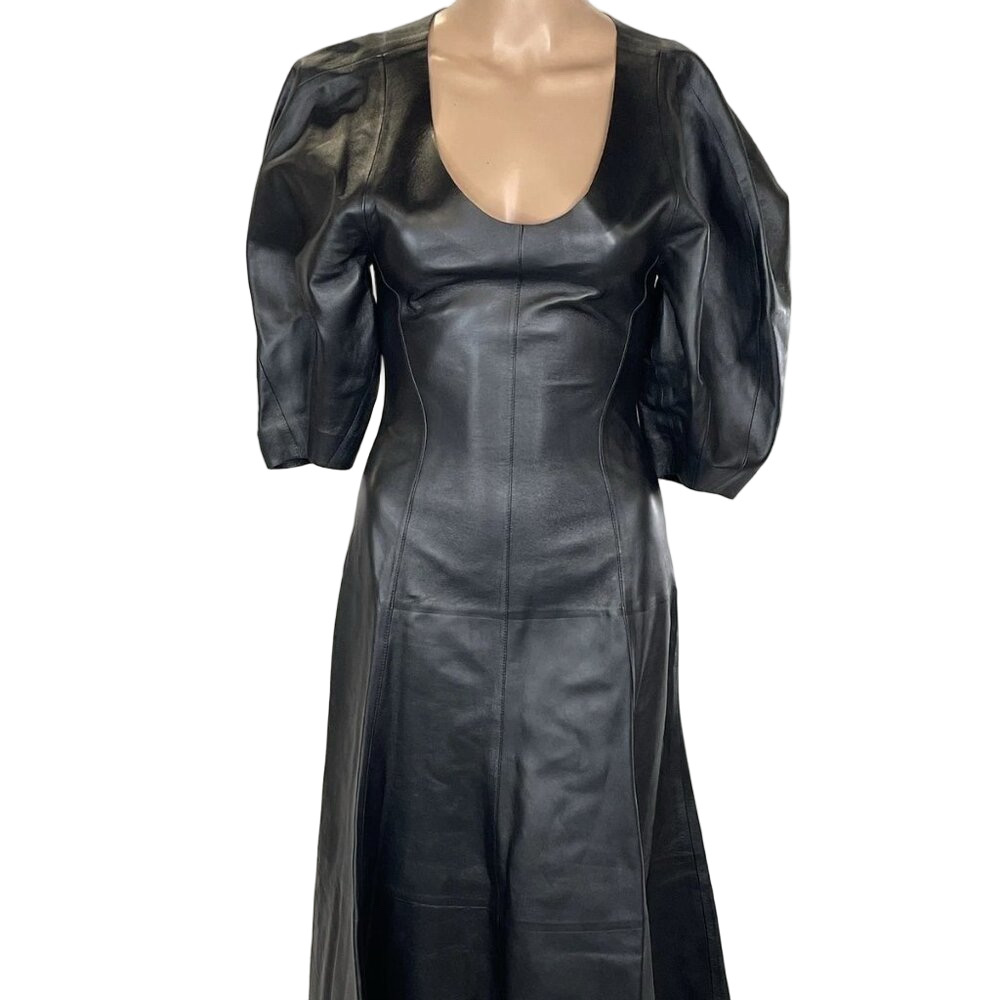 Chloé Paneled Leather Midi Dress Black Size 2